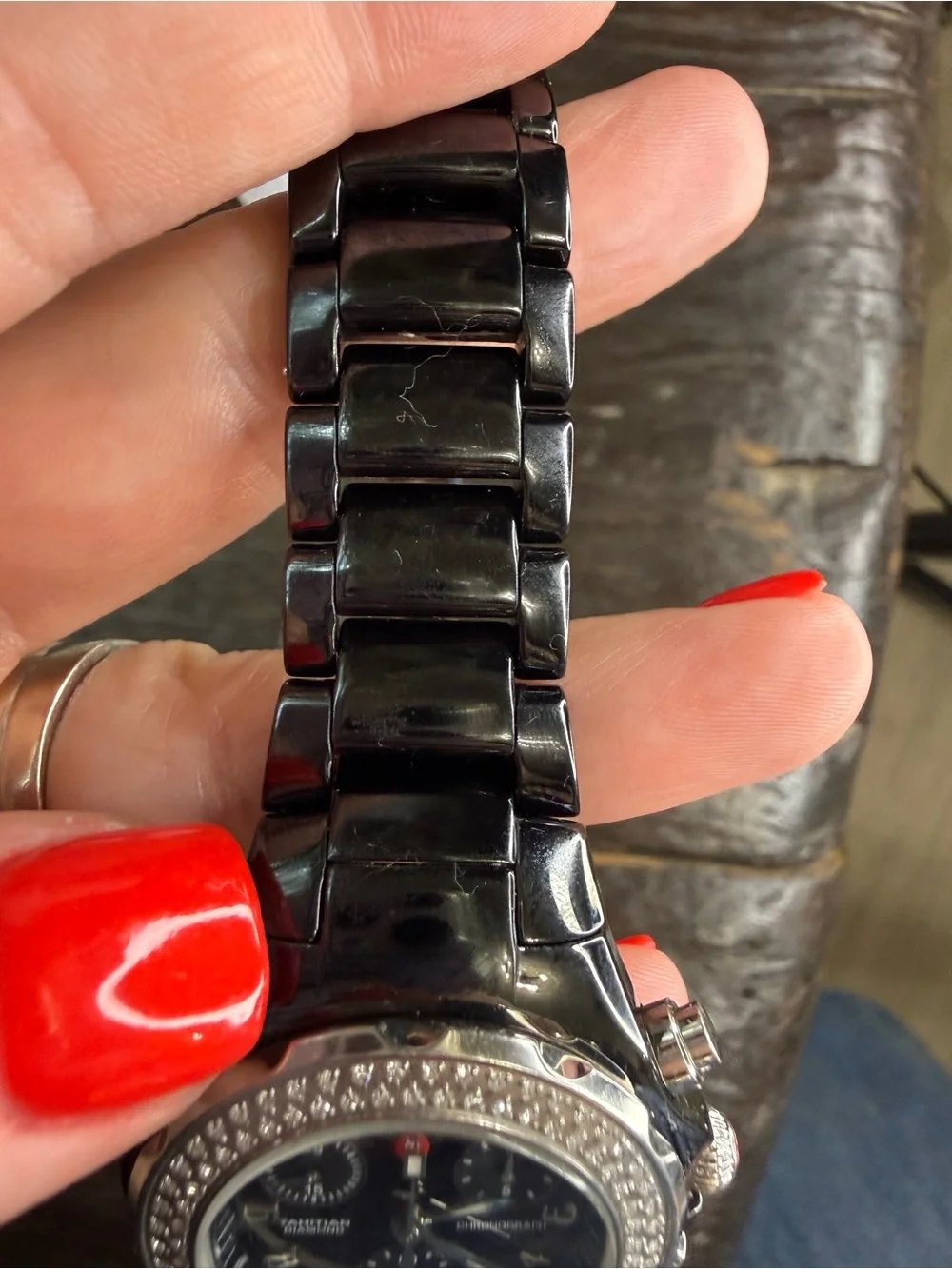Michele Tahitian Diamond black ceramic chronograph watch with COA
